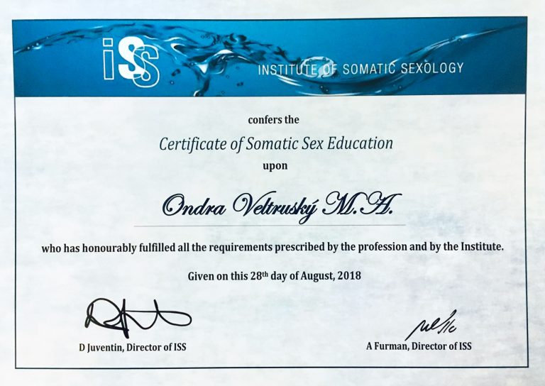 ondra.li ISS Certificate of Somatic Sex Education